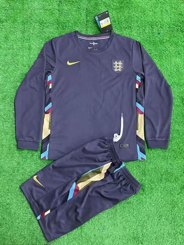 Kids England 2024 Away Long Sleeve Soccer Jersey And Shorts