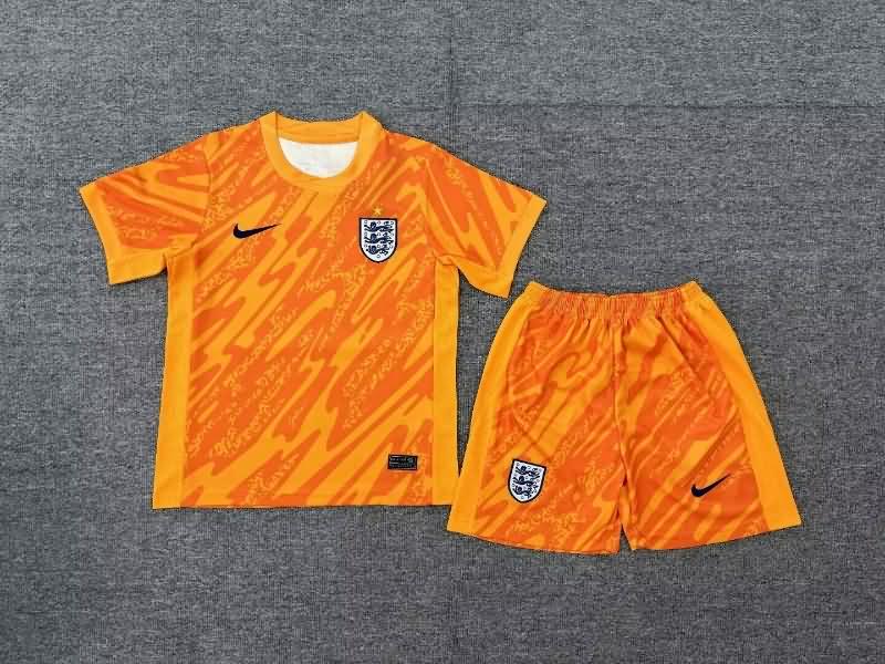 Kids England 2024 Goalkeeper Orange Soccer Jersey And Shorts
