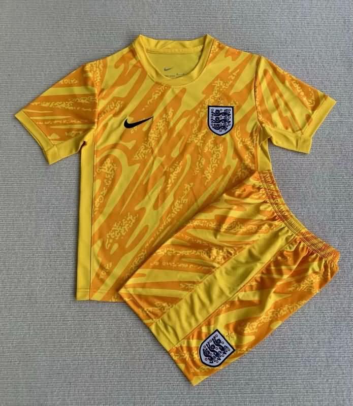 Kids England 2024 Goalkeeper Yellow Soccer Jersey And Shorts