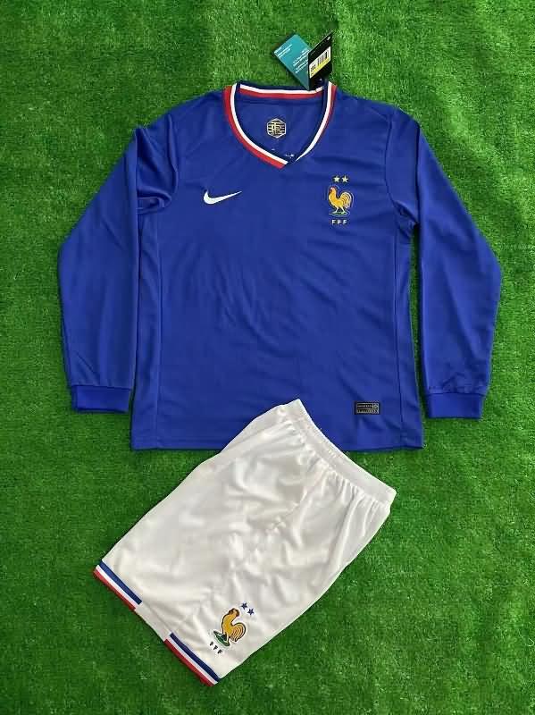 Kids France 2024 Home Long Sleeve Soccer Jersey And Shorts