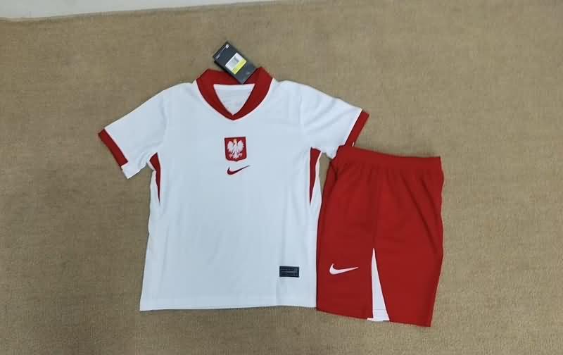 Kids Poland 2024 Home Soccer Jersey And Shorts