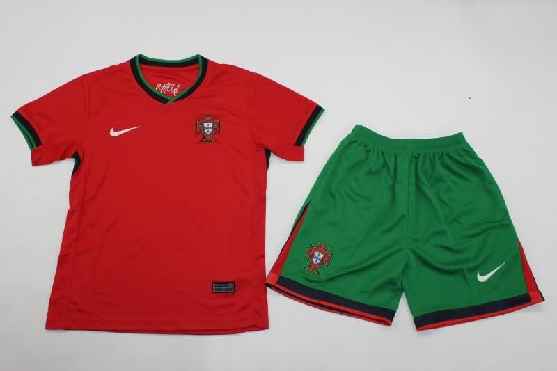 Kids Portugal 2024 Home Soccer Jersey And Shorts