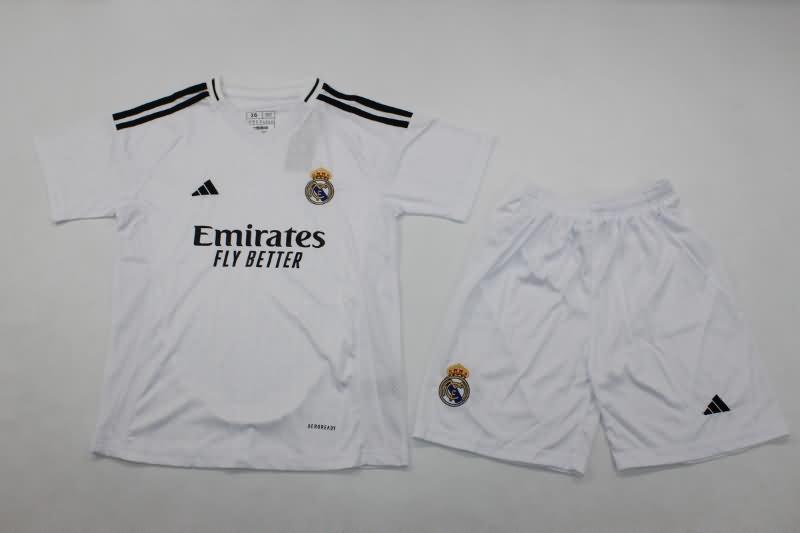 Kids Real Madrid 24/25 Home Soccer Jersey And Shorts Leaked
