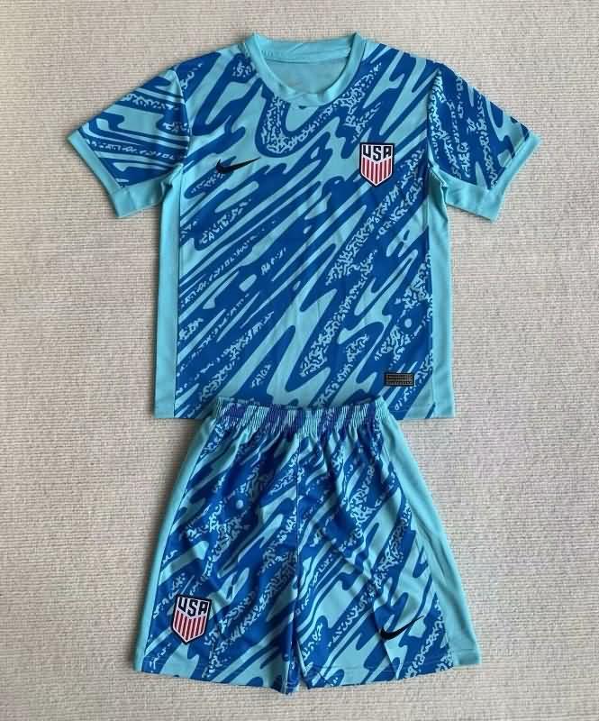 Kids USA 2024 Copa America Goalkeeper Blue Soccer Jersey And Shorts