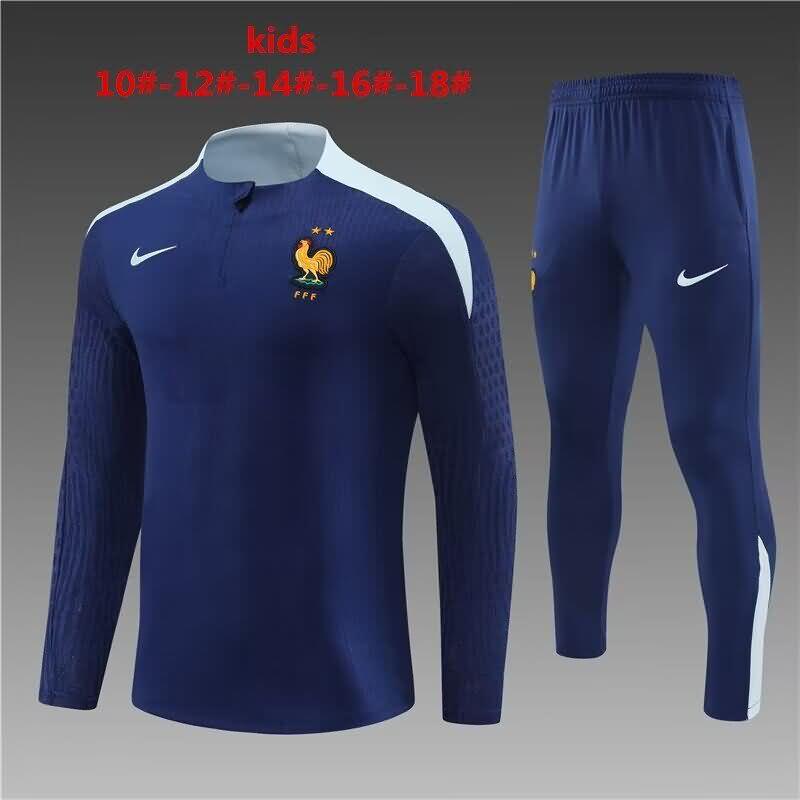 Kids AAA Quality France 2024 Dark Blue Soccer Tracksuit
